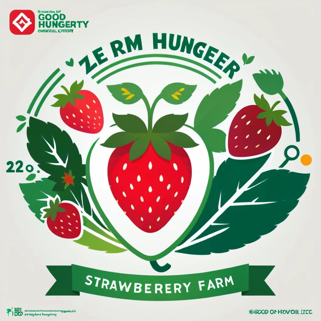 (masterpiece, top quality, best quality, official art, beautiful and aesthetic:1.2), illustration, A logo for a strawberry farm. Mainly A strawberry, creative and colorful, conscious of SDGs, (No Poverty, Zero Hunger, Good Health and Well-Being, Life On Land), simple white background