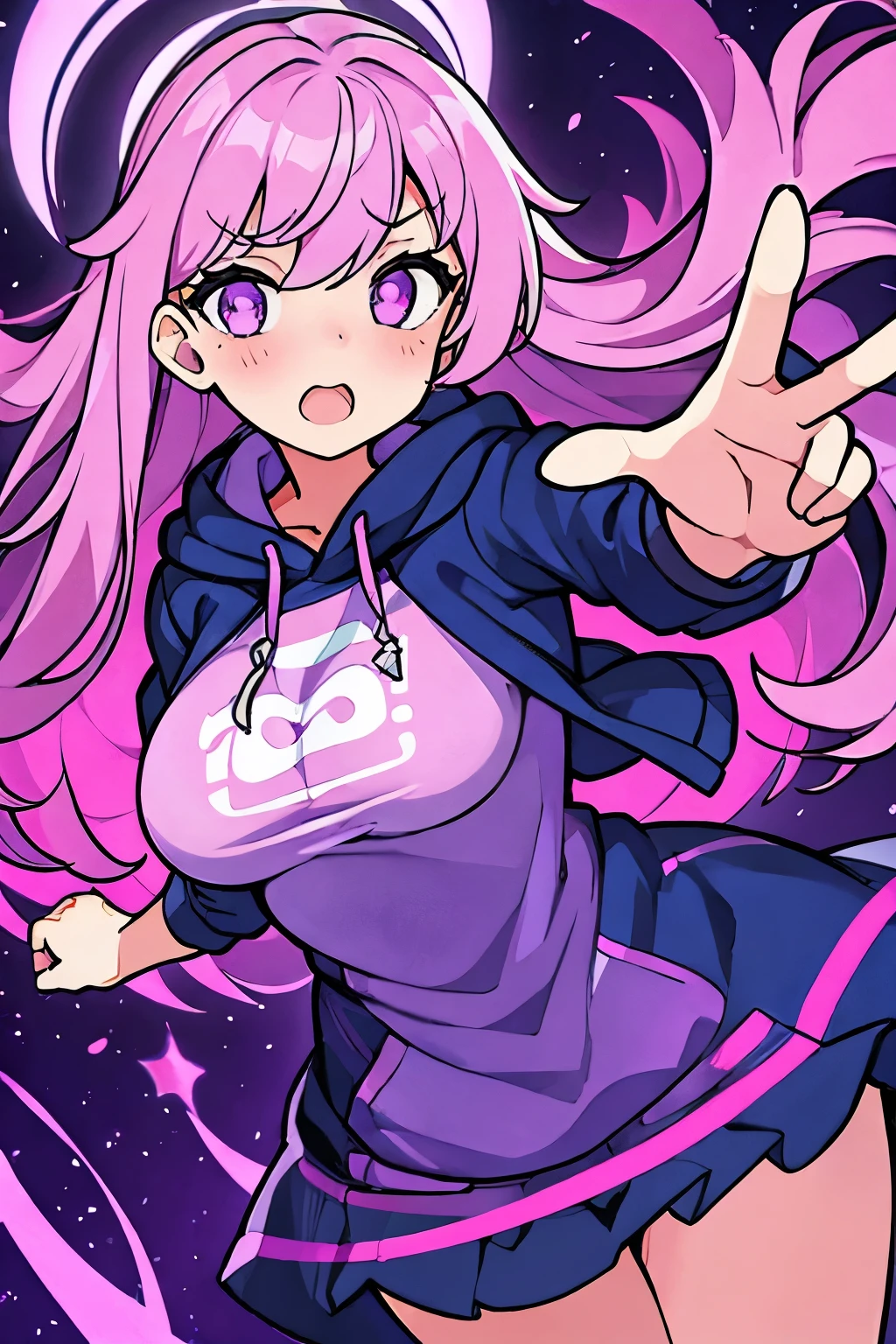 One girl、Highest quality、Brainwashed。
clothes hoodie、Breast size J、Eyes are purple-pink and undressed