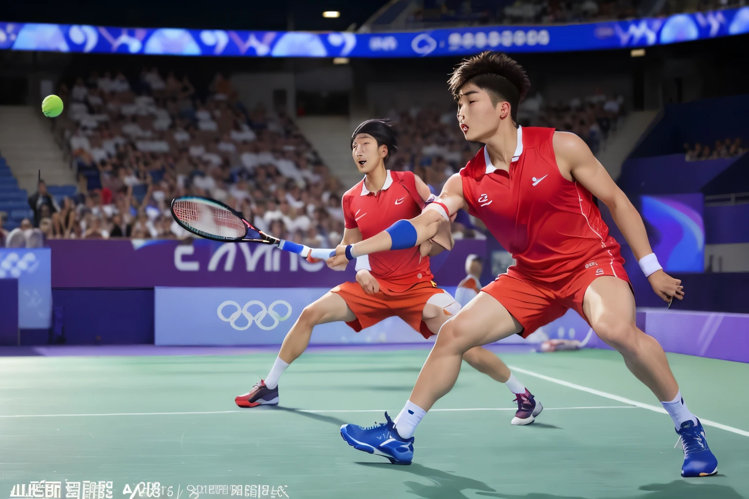 Alafis plays tennis at the stadium，Crowd watching, Olympic Games Photos, Wenjun Lin, jinyiwei, Yang Qi, lei jin, Sorry for my, Ruan Jia and Fenghua Zhong, Bo Feng, li zixin, badminton, zezhou chen, wu liu, chengwei pan, Xue Han, wei wang