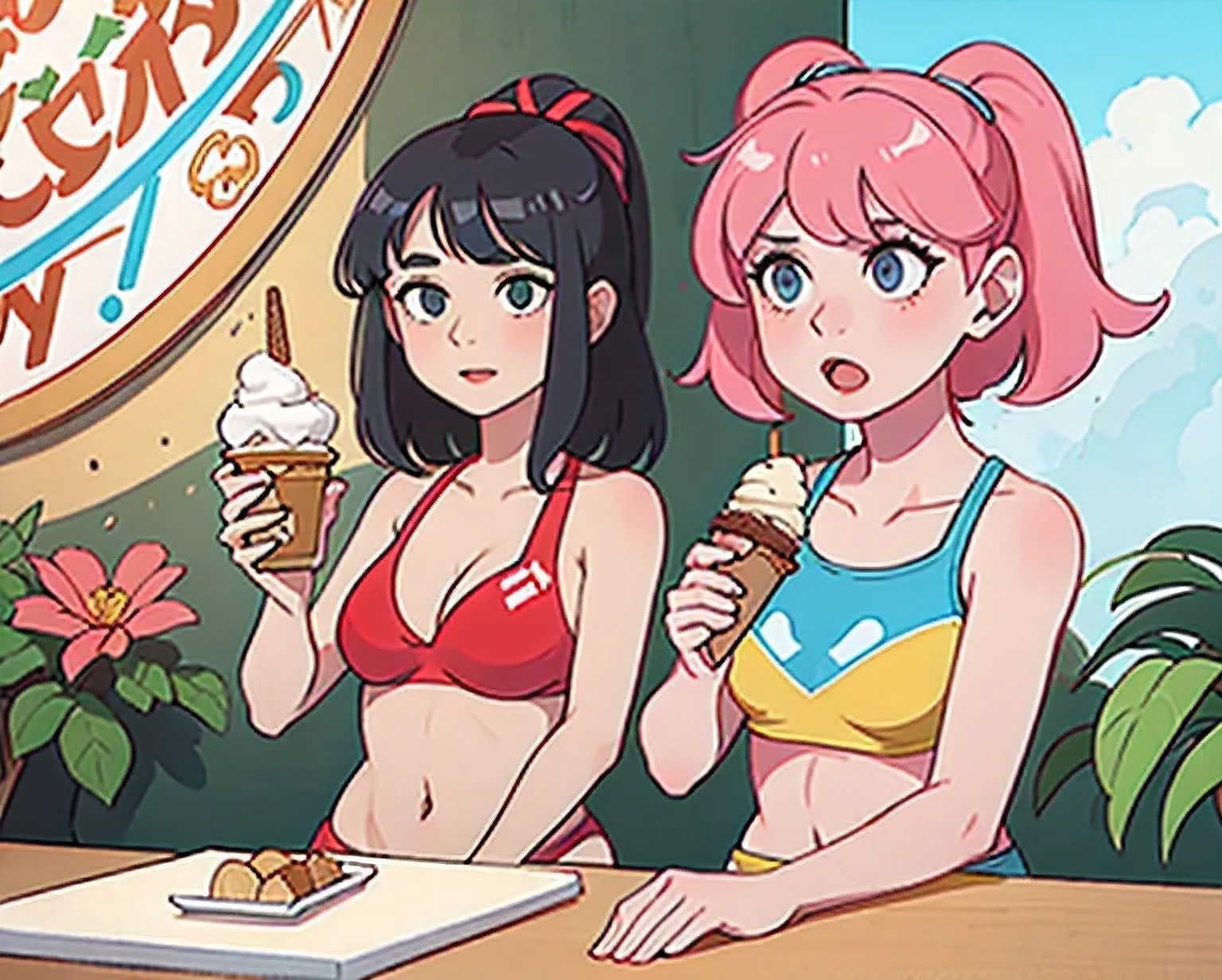 girl in a bikini eating an ice cream cone, eating ice cream, in a bikini, angela white, giorgia meloni, katy perry, in bikini, eating ice - cream, wearing spandex bikini, ice cream on the side, bikini, ice cream, wearing a bikini, candid photo of dirty, shiny plastic bikini, candid shot, cone, 1 girl, solo,in a green dress standing by a wall,portrait of female idol