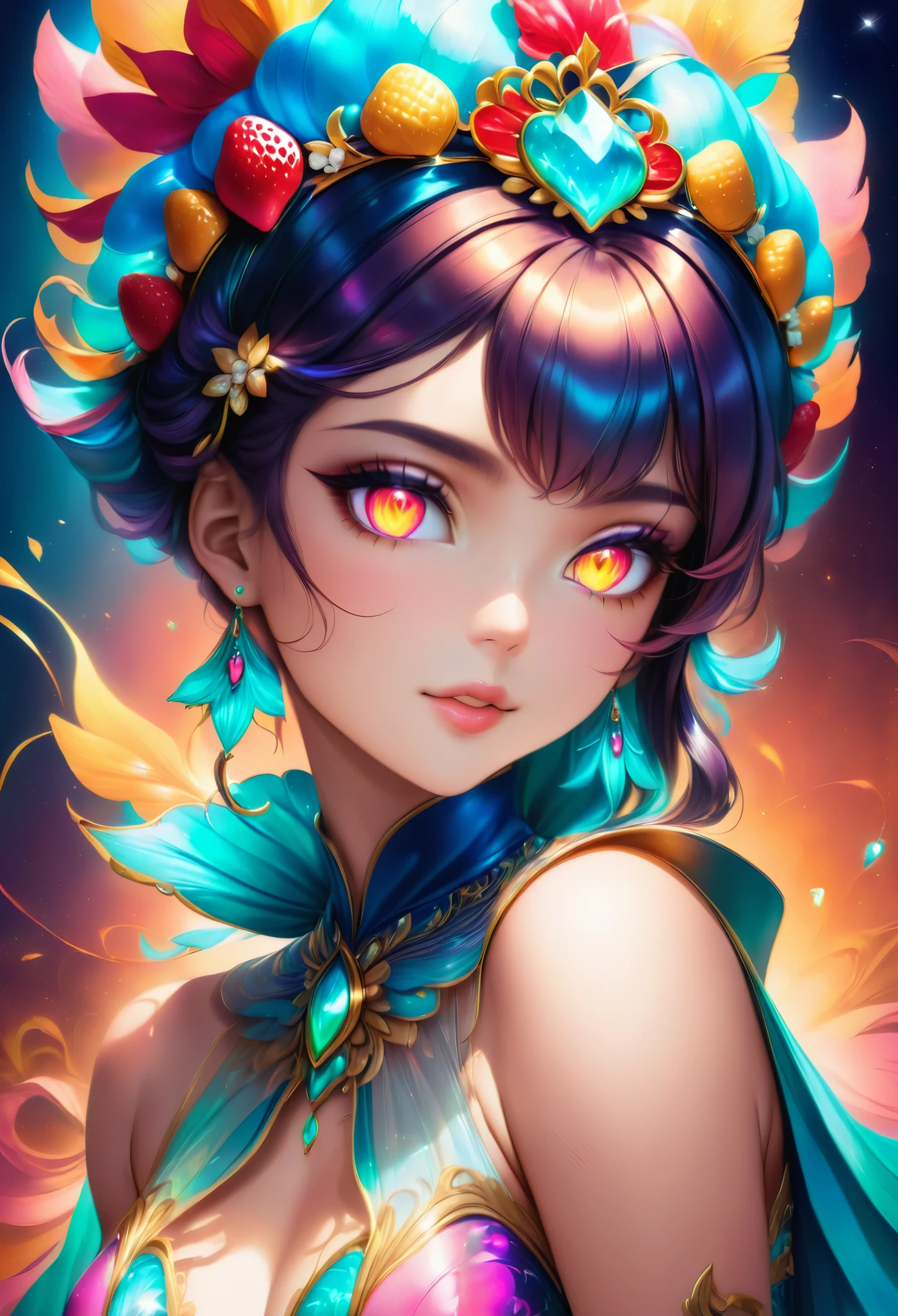 a portrait of an exotic, elegant beautiful mecha woman eating an epic, (legendary strawberry: 1.3) in cocktail party , ((full body: 1.5)), ((anatomically correct: 1.5)), (ultra detailed face: 1.2), dynamic eye color, glowing eyes, dynamic hair color, dynamic hair style dynamic skin complexion, wearing 1960's glamour intricate dress, high. fashion dress, dynamic color dress , wearing high heels, cocktail party background, vibrant, Ultra-high resolution, High Contrast, (masterpiece:1.5), highest quality, Best aesthetics), best details, best quality, highres, 16k, (ultra detailed: 1.5), masterpiece, best quality, (extremely detailed) RAW, (ultra details, Masterpiece, best quality), Hyperrealism style, MechanicusStyleAI,