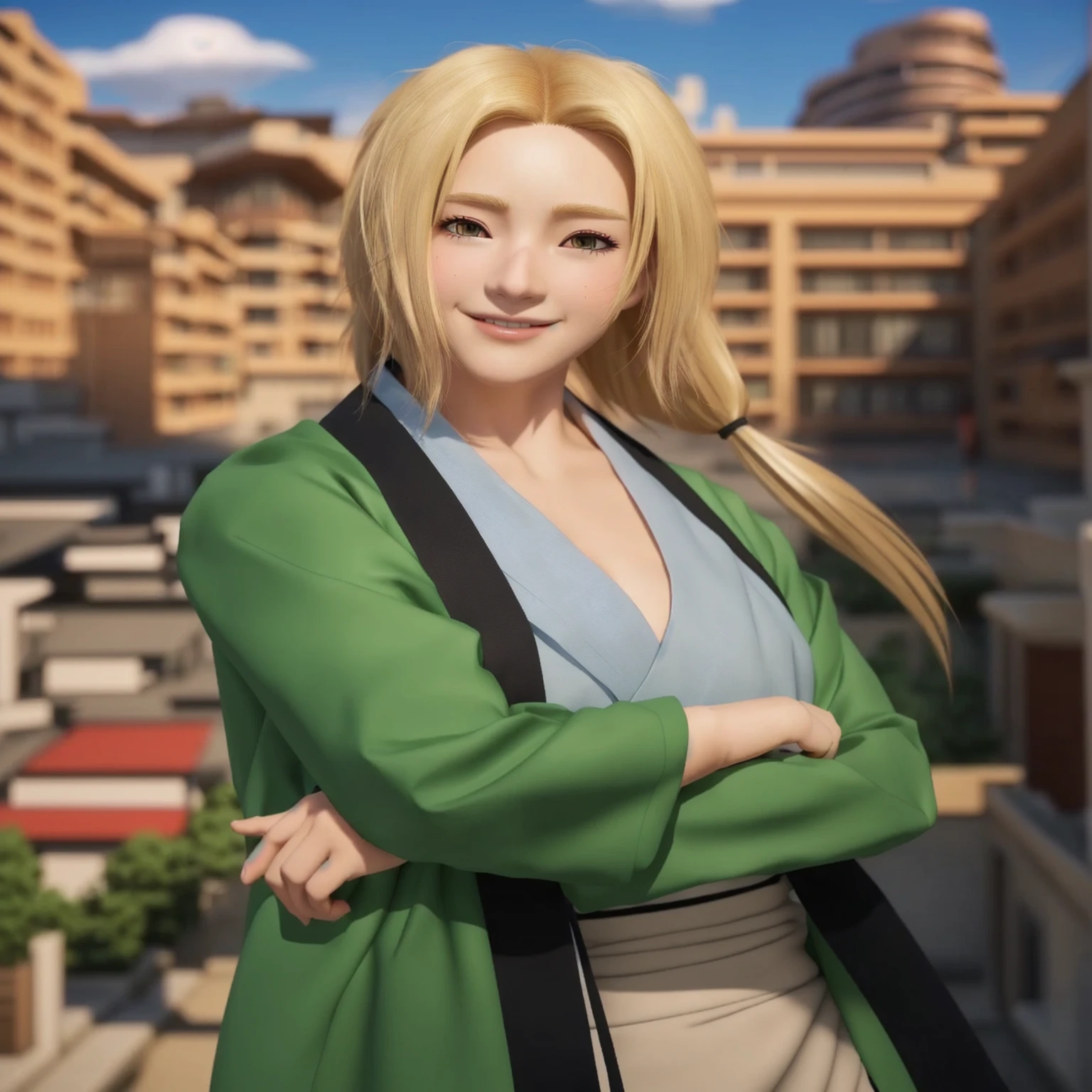 there is a woman that is standing in front of a building, Naruto's Rope, Realistic Anime 3D Style, sakimichan hdri, Photorealistic Animation girl render, 3D Anime Real, Photorealistic Animation, Ultra realistic anime, akihiko yoshida. Unreal Engine, [ 4K Photorealism ]!!, Real life anime girls, Korean women