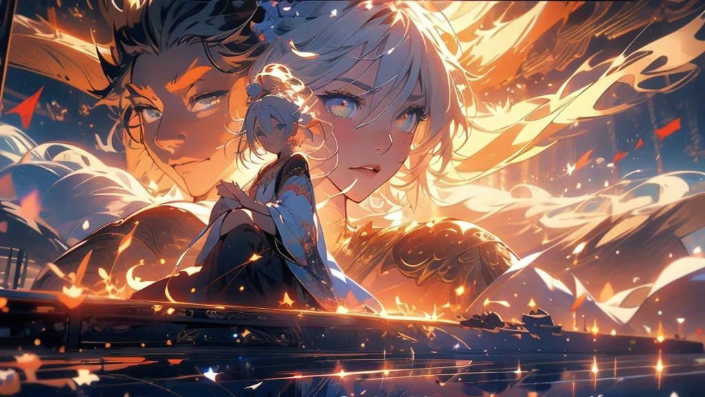 Anime girl sitting on bench,The background is planets, Animation by Yang J, pixiv, Fantasy Art, White-haired deity,, Best Anime 4K Konachan Wallpapers, anime art wallpaper 8 k, detailed key anime art, Gothic girl anime girl, Popular on artstation pixiv, Anime Goddess, Beautiful Celestial Mage