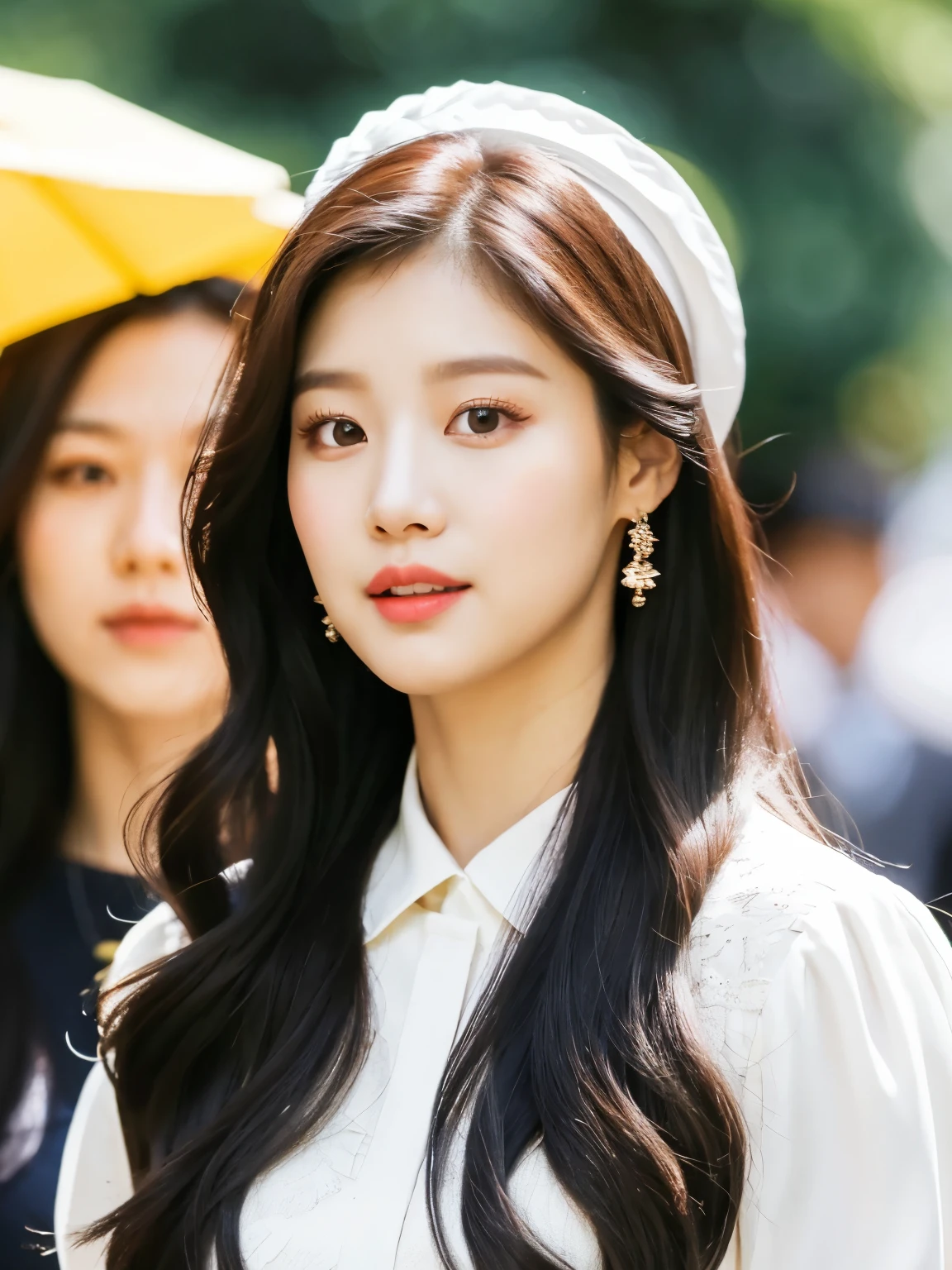 a close up of a woman with long hair and a white dress, popular south korean makeup, kim doyoung, jaeyeon nam, popular korean makeup, lee ji-eun, lee ji - eun, blackpink jennie, heonhwa choe, beautiful south korean woman, park ji-min, jinyoung shin, hwang se - on, gongbi