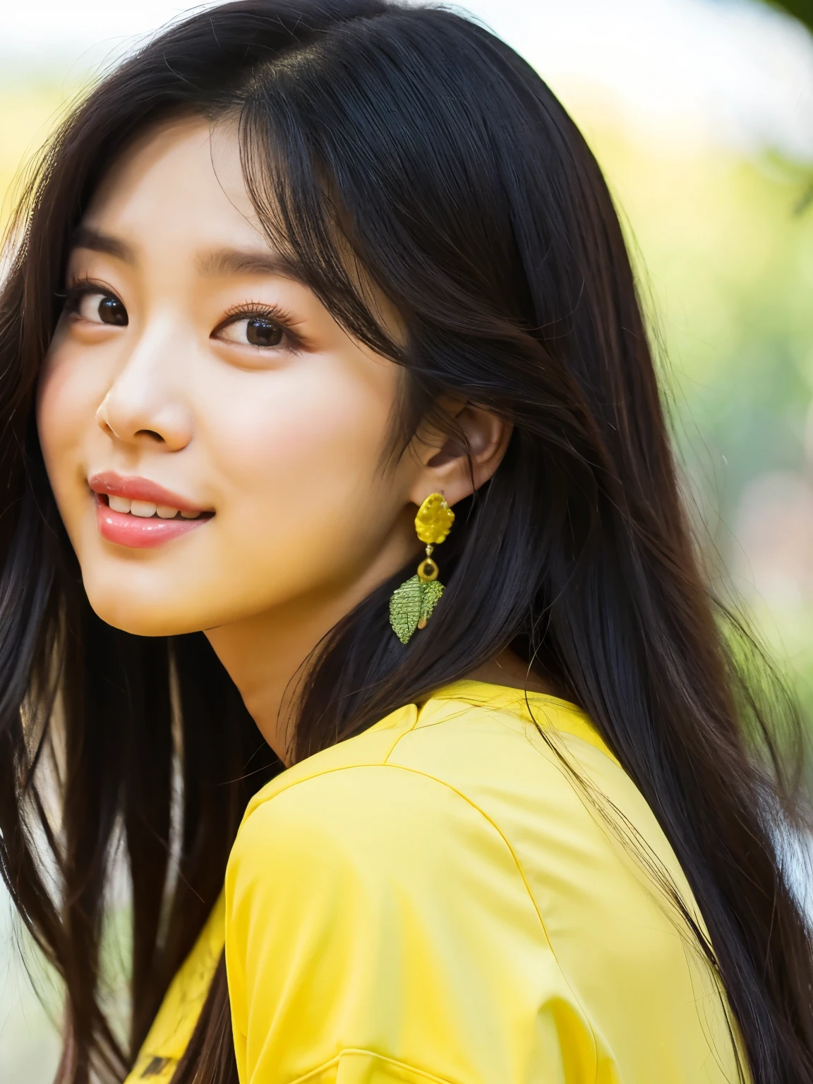 a close up of a woman with long hair wearing a yellow shirt, jaeyeon nam, blackpink jennie, kim doyoung, lee ji-eun, lee ji - eun, bae suzy, portrait of jossi of blackpink, park ji-min, heonhwa choe, lalisa manobal, sun yunjoo, jossi of blackpink