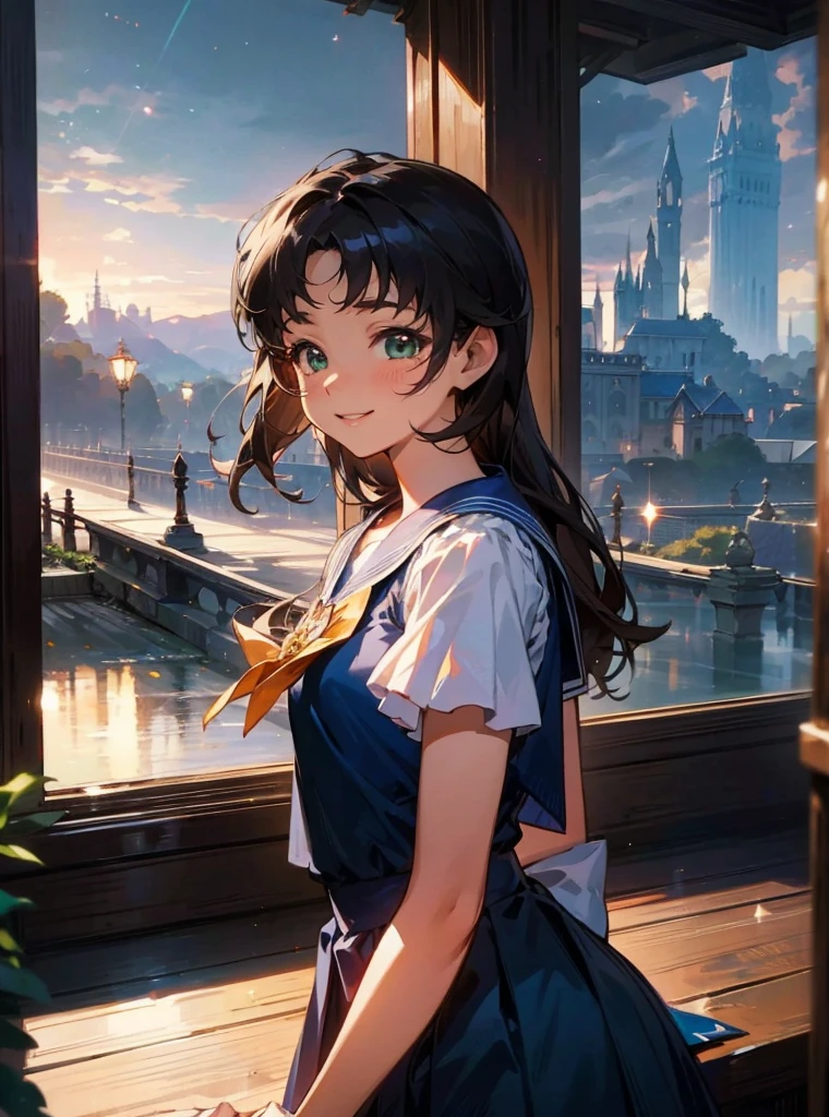 Long Hair, とてもLong Hair, smile, happiness/joy, laughing, smile, dress、luxury、Frills、race、ribbon、light blue、green、Princess