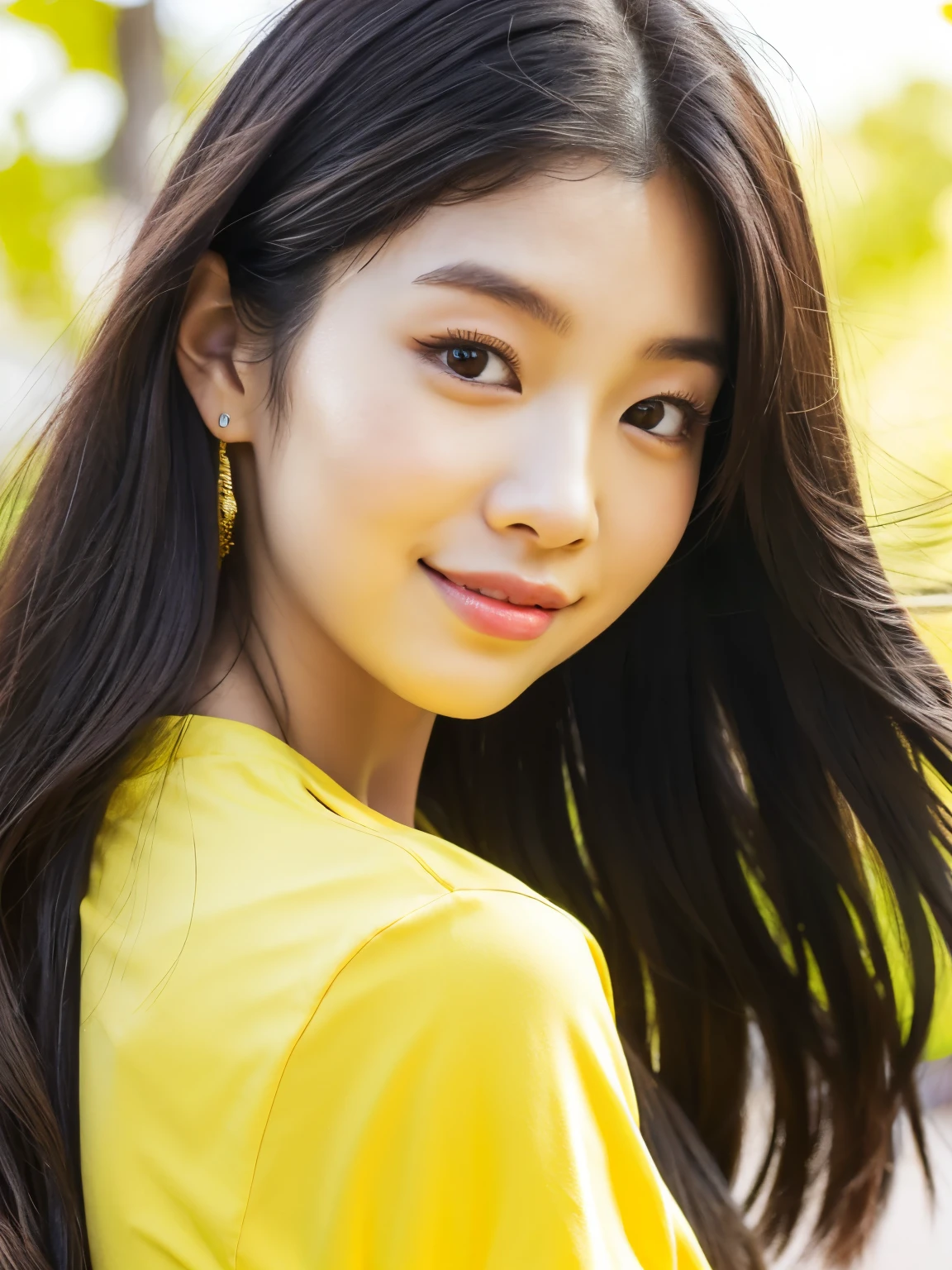 a close up of a woman with long hair wearing a yellow shirt, jaeyeon nam, blackpink jennie, kim doyoung, lee ji-eun, lee ji - eun, bae suzy, portrait of jossi of blackpink, park ji-min, heonhwa choe, lalisa manobal, sun yunjoo, jossi of blackpink