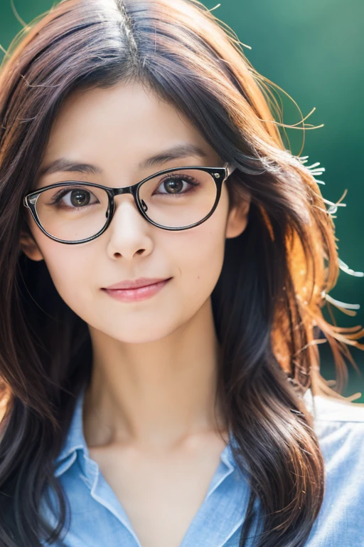 high quality, High resolution, 8k, masterpiece, Skinny Japanese woman, 30 years old, Cute Face, Beautiful Face, Detailed face, Beautiful Eyes, Detailed eyes, Small breasts, Very small waist、Glasses、