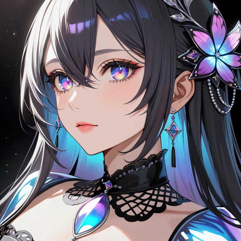 1girl,long dark iridescent hair,iridescent eyes,aesthetic built,fantasy,best quality,4k