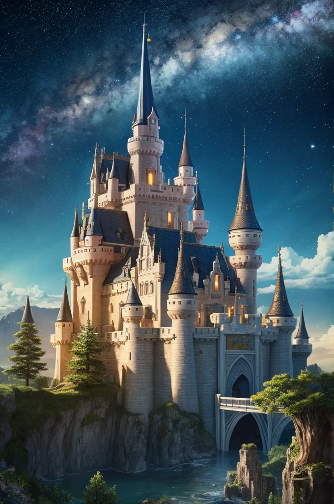 Floating Castle、Fantasy World、A starry sky、