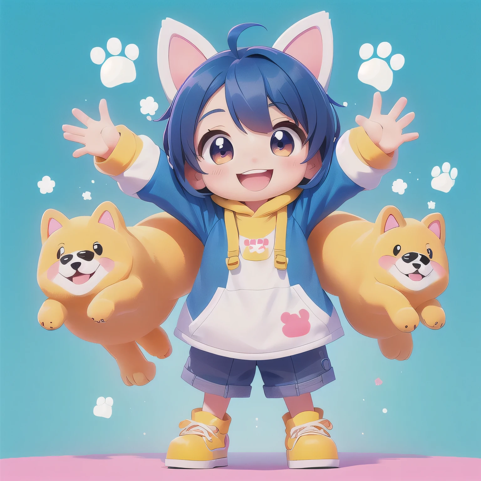 A smiling face、Cartoon puppy with open arms, Anime Character, Anthropomorphic puppy,cute，bingo（‌Bingo）‌