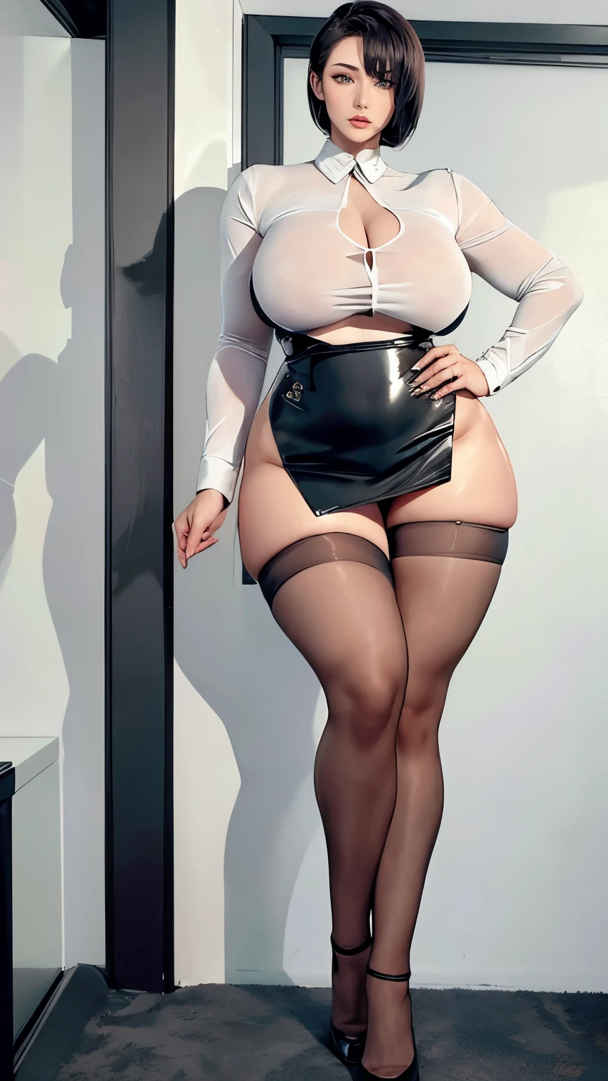 (highest quality,8K,Super high resolution:1.8),(big breasts:1.8),(saggy breasts:1.8),(saggy breasts:1.8),(nude:1.8),(naked:1.8),(black long pantyhose:1.5),(smile:1.8),(public indecency:1.8),(whole body),(big areola:1.8),(plump areola:1.8),(plump nipples:1.8),(lots of pubic hair:1.7),(dark pubic hair:1.7),(Extensive pubic hair:1.7),(Lots of armpit hair:1.7),(dark armpit hair:1.7),(Black long gloves:1.5),(standing on one&#39;s own feet),(black collar:1.4)