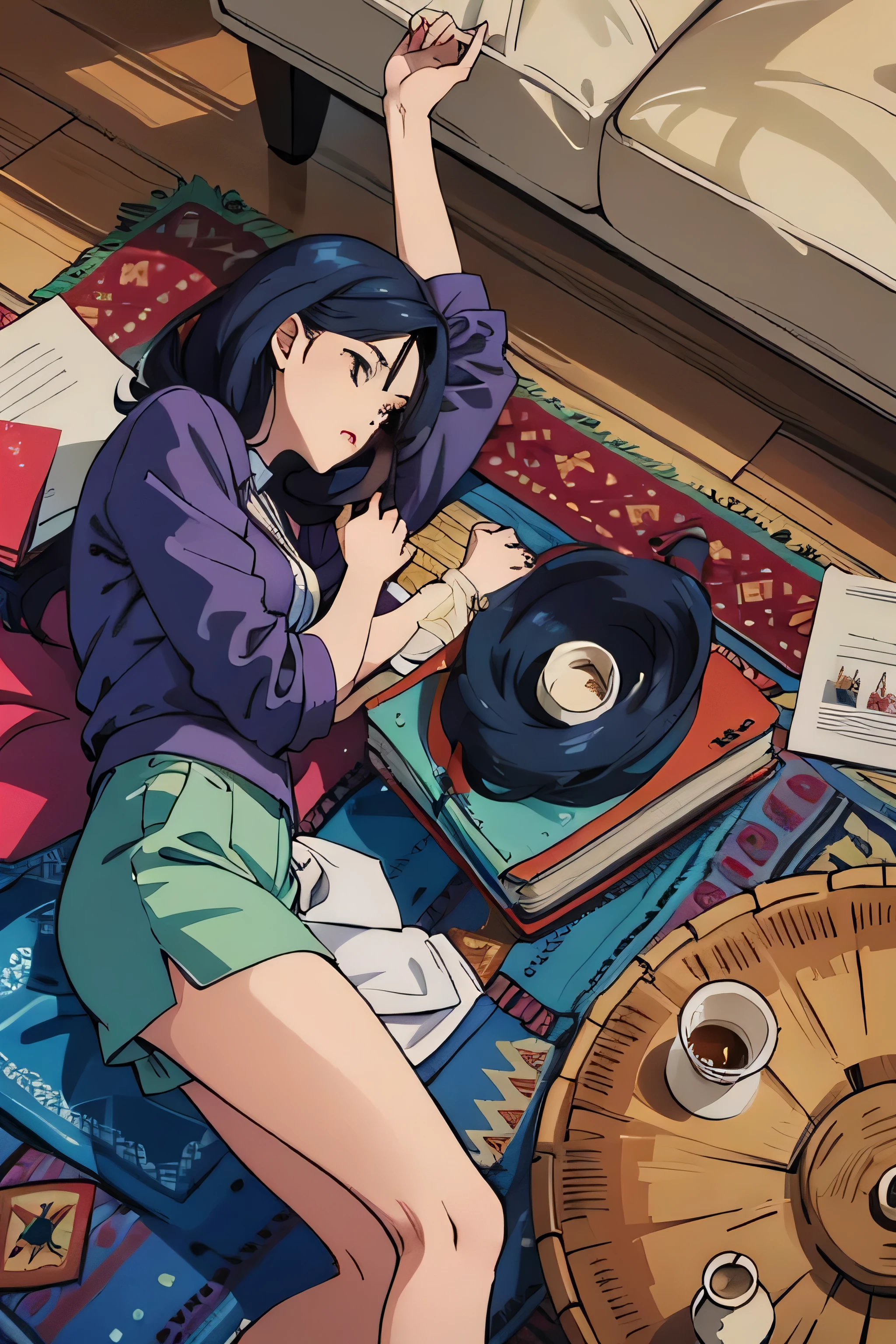 Long-haired woman lying down