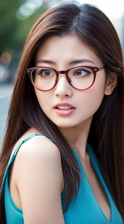 Highest Resolution, 4K, masterpiece: 1.3), Japanese Mature, A photo of a woman, sexy: 1.1, Beautiful Eyes, Slim figure, Realistic teeth, double eyelid, Angry face, whole body, Highest quality, detailed, beauty,Glasses、
