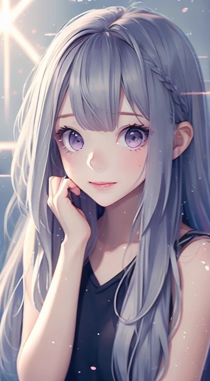 One girl, alone, Highest quality, masterpiece , Ruby Hoshino,  hair ornaments, Shining Eyes, Stars in my eyes, (Star in the right eye:1), (dress:1.4), (Concert 1), On Stage,