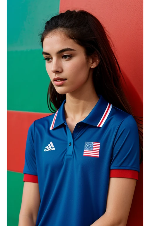Olympic sports polo, for young, with blue color, red, black and white, with cool designs