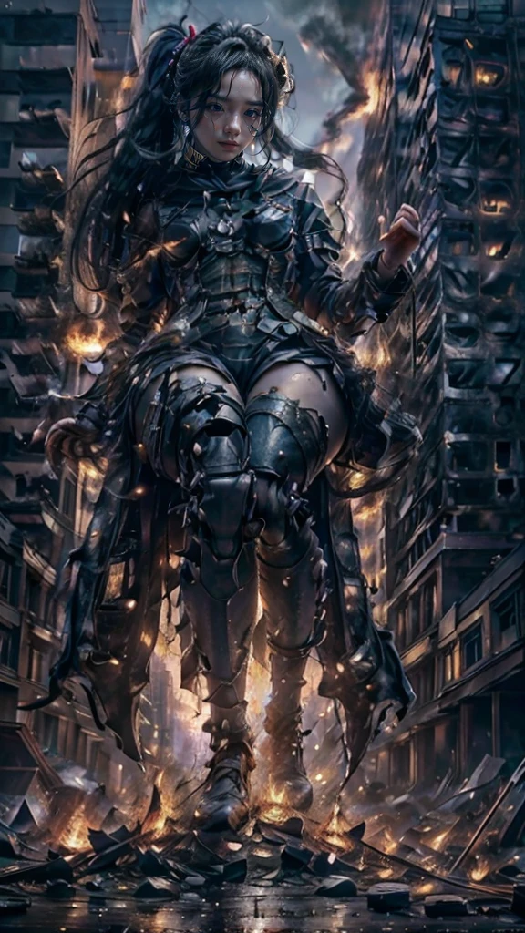 (Giantess elements, high resolution, high quality, accurate body structure, detailed body), Japanese high school girl, sailor uniform, towering giant girl, looking up at approaching woman from below, giant attacks city, cute, girl destroying small town, destroying small town, mischievous expression, Japanese language, white skin, smile, trampling buildings, rubble, burning small town, destroyed small building, collapsed highway, car being crushed, evacuation of residents, sunset, burning small town, please, walk, trample, anatomically correct, accurate human body, accurate skeleton, full body portrait, blue eyes, rubble scattered at feet, taller than skyscrapers, big impact, amazing, giantess elements, drawing women big, increasing destructive elements, making city smaller, rampaging, city, building,