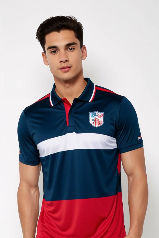 Olympic sports polo, for young, with blue color, red, black and white, with cool designs