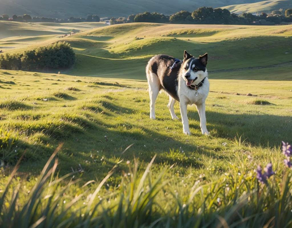 Grassland Scene,Dog,strap,Realism
