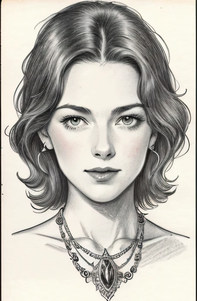 A delicate, graphite sketch portrays a nude beautiful Portman, Natalie Wood look, medium firm breasts, standing bare feet without background, her features rendered in subtle shading and precise lines. The framing is tight, focusing attention on the subject's serene face. Soft, feathery strokes convey the gentle texture of her hair, while the delicate curve of her neck is emphasized by the pencil's softness.
