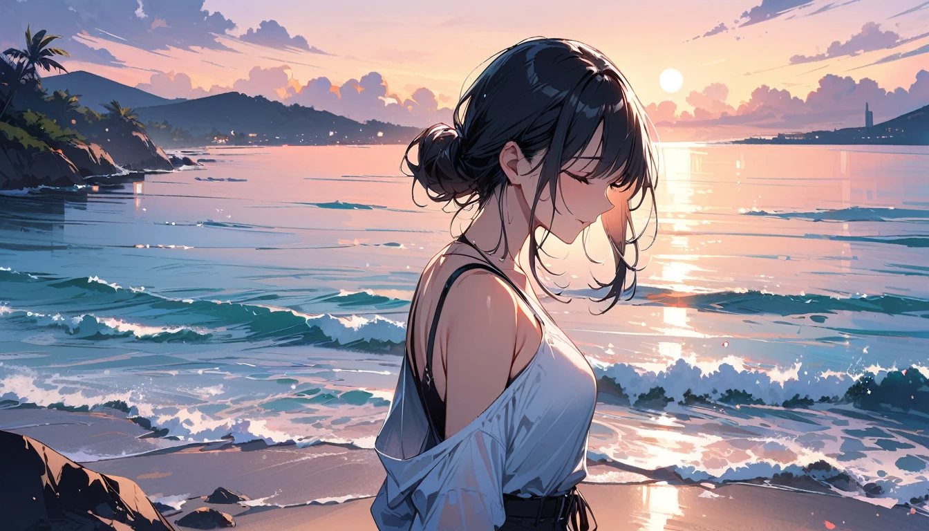 (masterpiece, Highest quality:1.2), 1 girl, alone,Open your eyes,Tropical atmosphere,Ocean,play