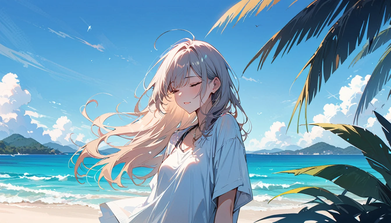 (masterpiece, Highest quality:1.2), 1 girl, alone,Open your eyes,Tropical atmosphere,Ocean,play