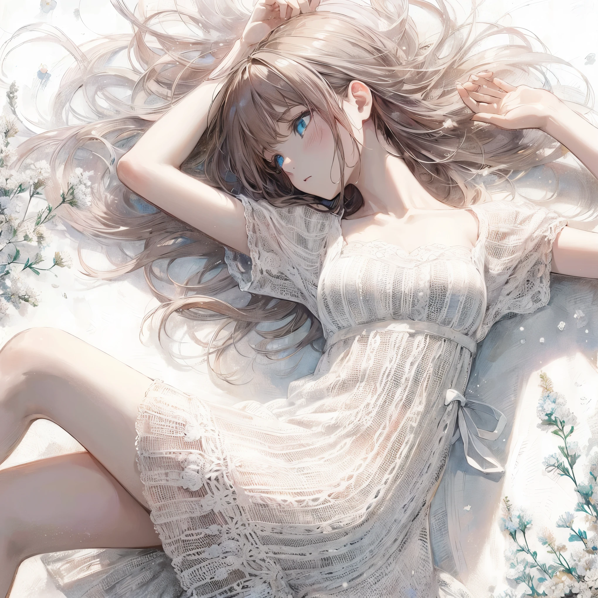Official art using high-quality hand-drawn watercolor sketch techniques. (best quality,4k,8k,highres,masterpiece:1.2),ultra-detailed,beautiful detailed eyes,A girl with beautiful eyes, everyone, beautiful anime girl, cute anime girl, smooth anime art, anime style, elegant colors, soft lighting, delicate beautiful eyes, very coquettish, (beautiful large breast:1.2), (correct hands:1.2),