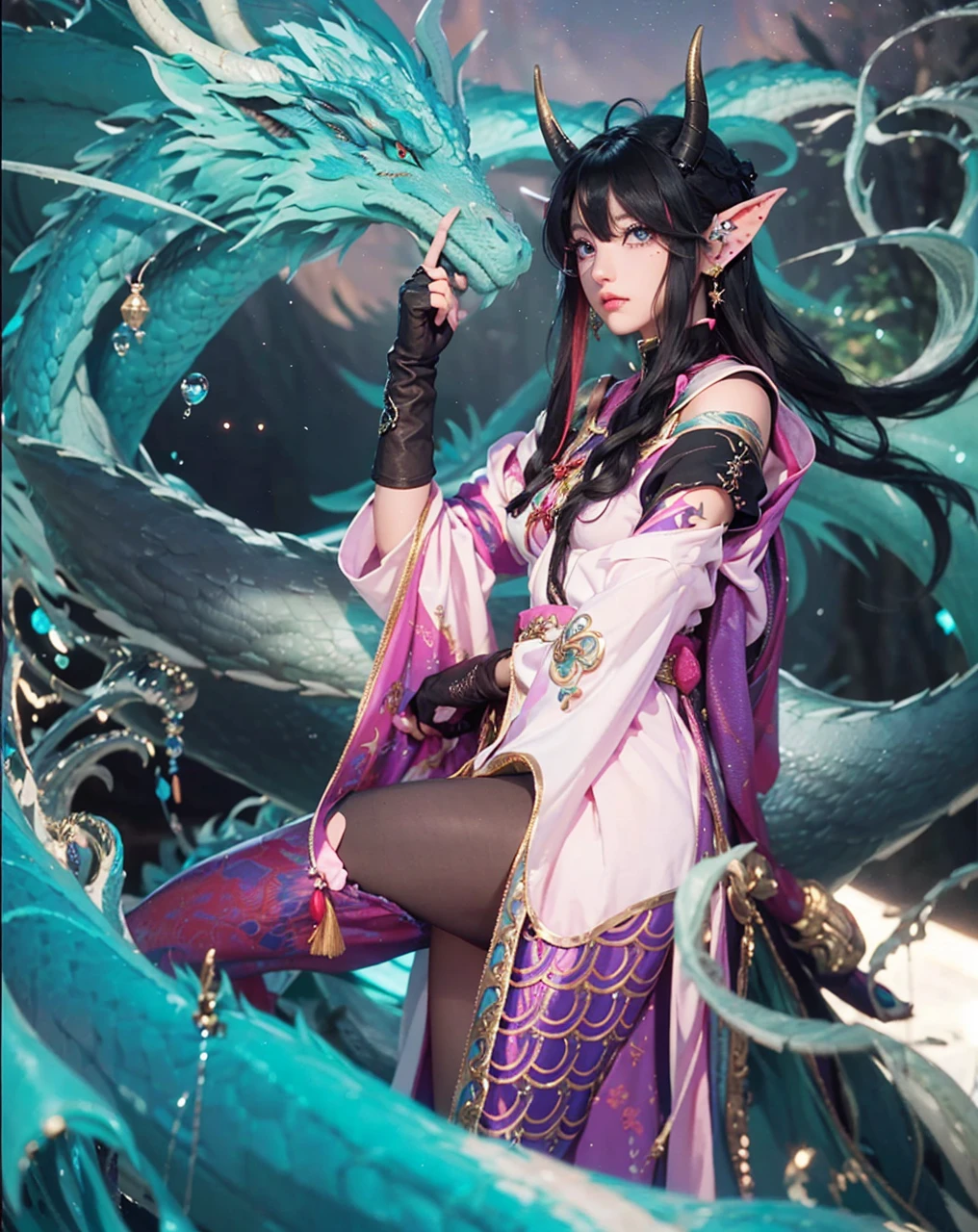 ( IMBIBITOR LUNAE_HONKAI STAR RAIL),((realistic, photorealistic)),(highlight hair)), Light reflection, (( HD )),((upper body)), (((best quality, masterpiece))), (masterpiece) (best quality) (detail) (8k) (HDR) (wallpaper) (cinematic lighting) (sharp focuasterpiece, best quality: 1.1), Real life adaption of this character, realistic outfit, realistic shadow, realistic light, realism, hyper realistic, realistic background,realistic hair,(photorealistic:1.2), (masterpiece: 1.2), (best quality: 1.3), (clear details: 1.3), ((((ultra-detailed)))), ((detailed eyes)), (extremely detailed face:1.4), (highly detailed eyelash:1.6), Japanese moon sky background,icebergrealistic Dragon,1boy, black_hair, chinese_clothes, clothing_cutout, male_focus, pointy_ears, solo, long_hair, blue_eyes, hair_between_eyes, bare_shoulders, jewelry, closed_mouth, upper_body, ahoge, multicolored_hair, horns, dragon_horns, tassel_earrings, dragon_boy
yinyuejun\(character\),dragon1\(features\),blurred background,woods,backlight,river,spray,one hand up,floating on the surface of the water,vast starry sky, glow effect ,black hair flowing,motion blur,