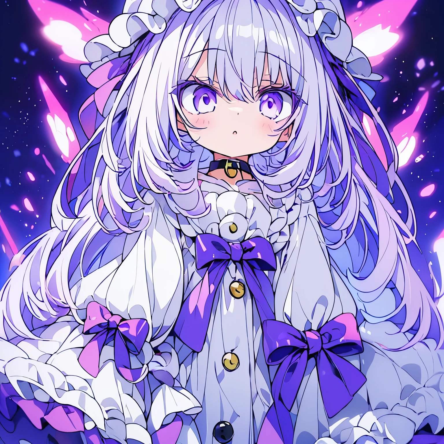 3 feet 6 inches tall cat girl kid，He has white hair and purple eyes. There is a hint of violet in the white hair. She is very cute，Usually has a happy expression. She was wearing an oversized white hoodie. She is about 5 .. Create an image that shows a lot of expression