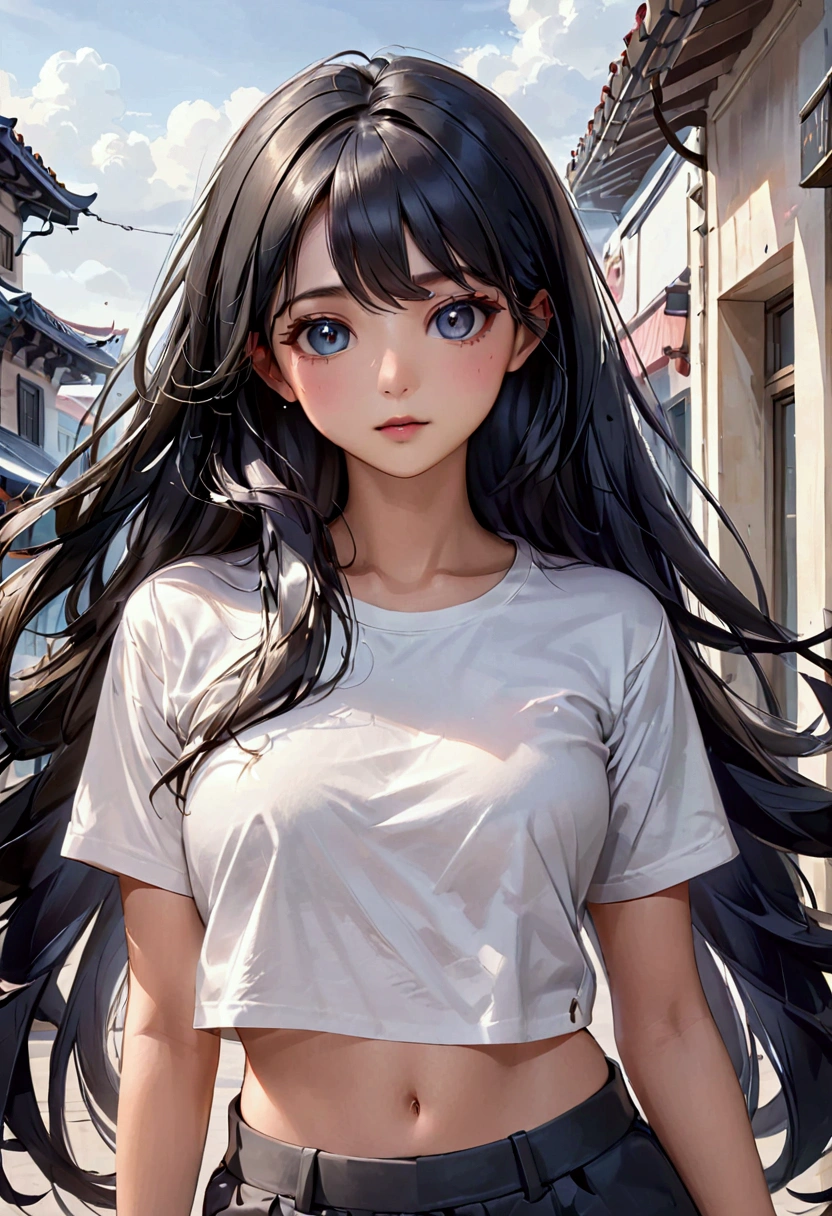 long black hair upto waist, black eyes, fair skin tone, aesthetic body, casual wear, (detailed body), (detailed eyes) (masterpiece), (best quality), (ultra-detailed)