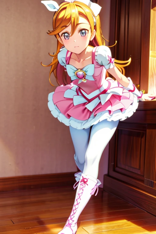 Cure Rhythm、Pretty Cure、Blonde、Long Hair、Medium chest、Bedroom、One girl、((pantyhose))、(boots)、Leg spread