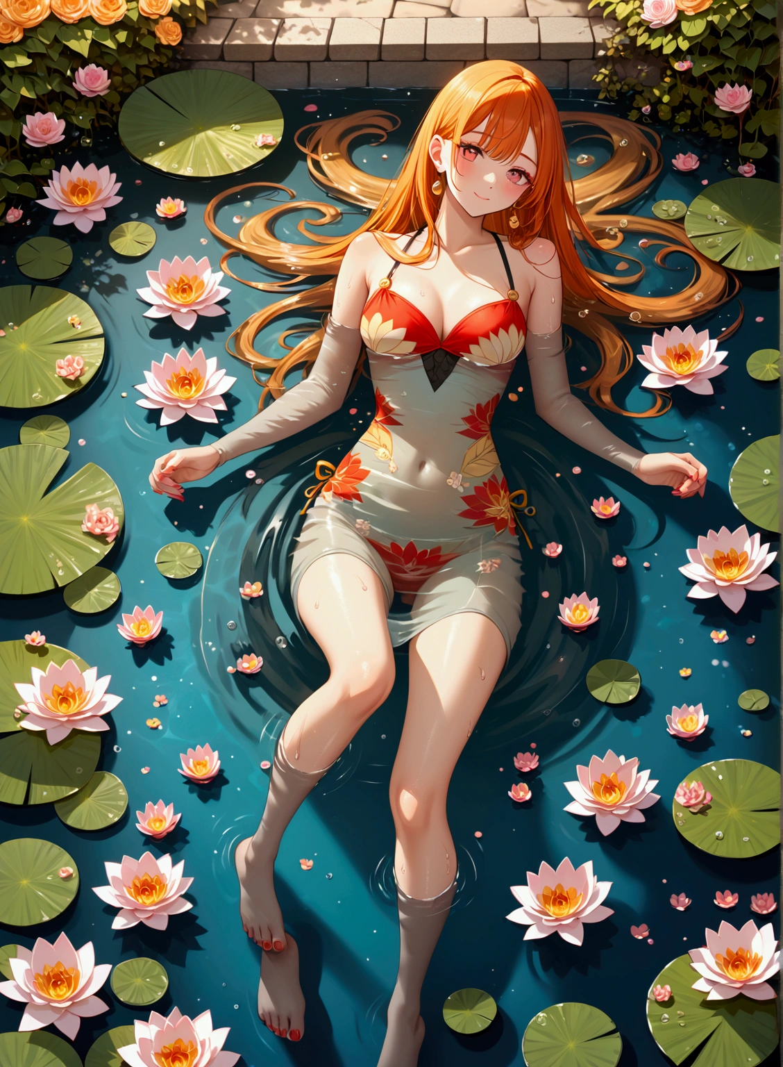 Golden koi in the pond,And lotus