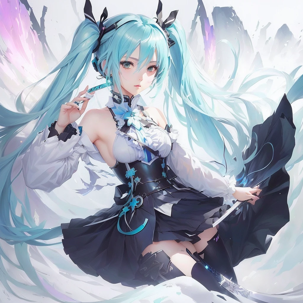 Anime girl with blue hair and black dress holding sword, digital art on Pixiv, Anime Style 4k, portrait of hatsune miku, Pixiv contest winner, trending on artstation Pixiv, Mikudayo, hatsune miku, Zerochan Art, Pixiv, Anime Moe Art Style, Pixiv daily ranking, top rated on Pixiv
