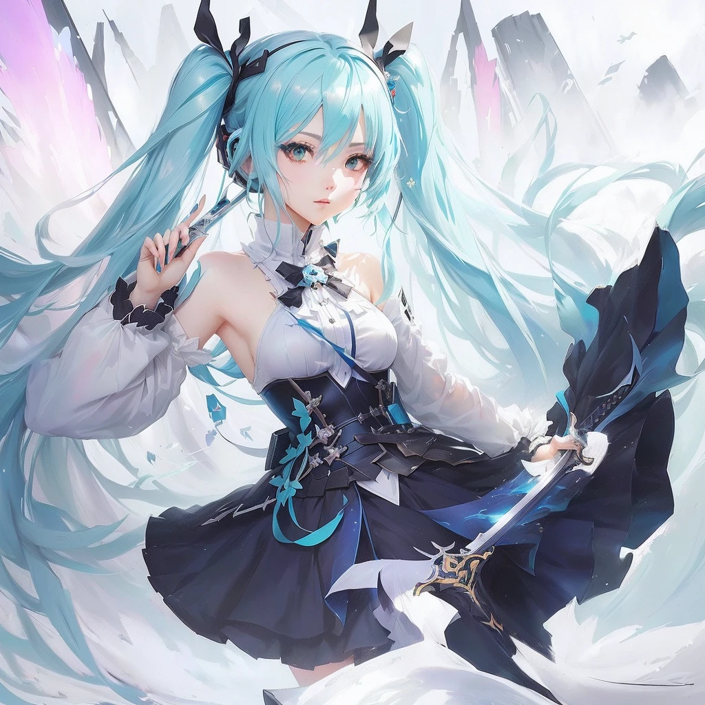 Anime girl with blue hair and black dress holding sword, digital art on Pixiv, Anime Style 4k, portrait of hatsune miku, Pixiv contest winner, trending on artstation Pixiv, Mikudayo, hatsune miku, Zerochan Art, Pixiv, Anime Moe Art Style, Pixiv daily ranking, top rated on Pixiv