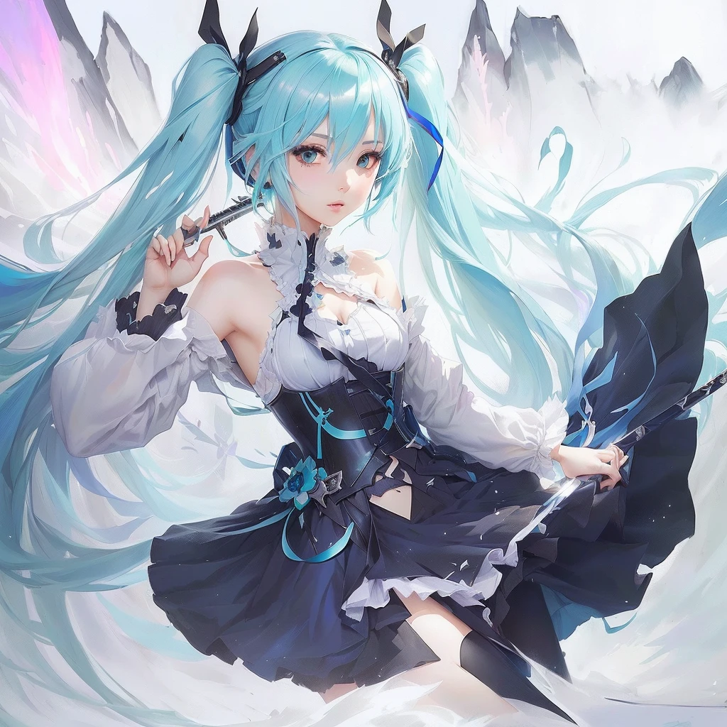 Anime girl with blue hair and black dress holding sword, digital art on Pixiv, Anime Style 4k, portrait of hatsune miku, Pixiv contest winner, trending on artstation Pixiv, Mikudayo, hatsune miku, Zerochan Art, Pixiv, Anime Moe Art Style, Pixiv daily ranking, top rated on Pixiv