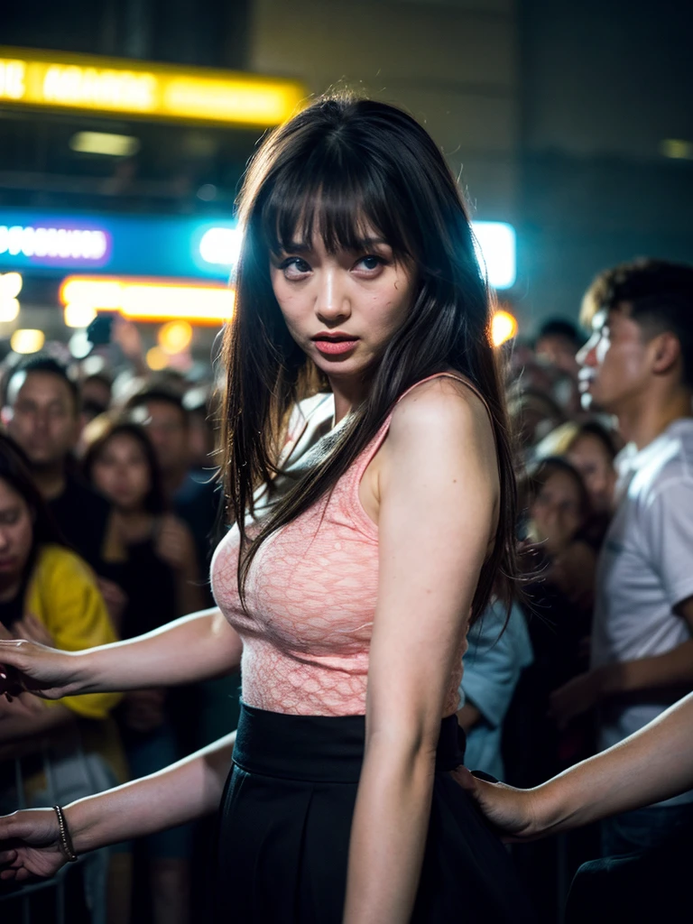 ((Beautiful and cute Japanese idols:1.3)) (Shibuya Nagisa(Japanese Idols)) ((Idol unit uniforms:1.4)) ((Transparent tiny panties:1.5)),((Transparent wrap skirt:1.3)) ((At the festival:1.3)) ((Thin vinyl:1.4)) ((Transparent nipples:1.2)) ((Random sexy poses:1.3)) ((Sweaty:1.5)) ((Blushing:1.4)) ((Beautiful breasts:1.4)) Highest quality,masterpiece,Ultra-high resolution,(Realistic:1.4),RAW Photos,(Real skin texture:1.3),(Film Grain:1.3),Panorama,Character Portrait,Very wide shot,Tight waist,Cowboy Shot,(By sunlight, Deep Shadow, Modest, Cold Light,),((In the crowd)),Tears flow, One person,Beautiful and detailed eyes and face,White Jabot,Brown eyes,((Brown Hair:1.2)) ((whole body:1.3)) ,smile
