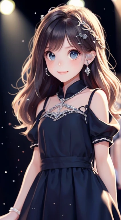 One girl, alone, Highest quality, masterpiece , Ruby Hoshino,  hair ornaments, Shining Eyes, Stars in my eyes, (Star in the right eye:1), (dress:1.4), (Concert 1), On Stage,