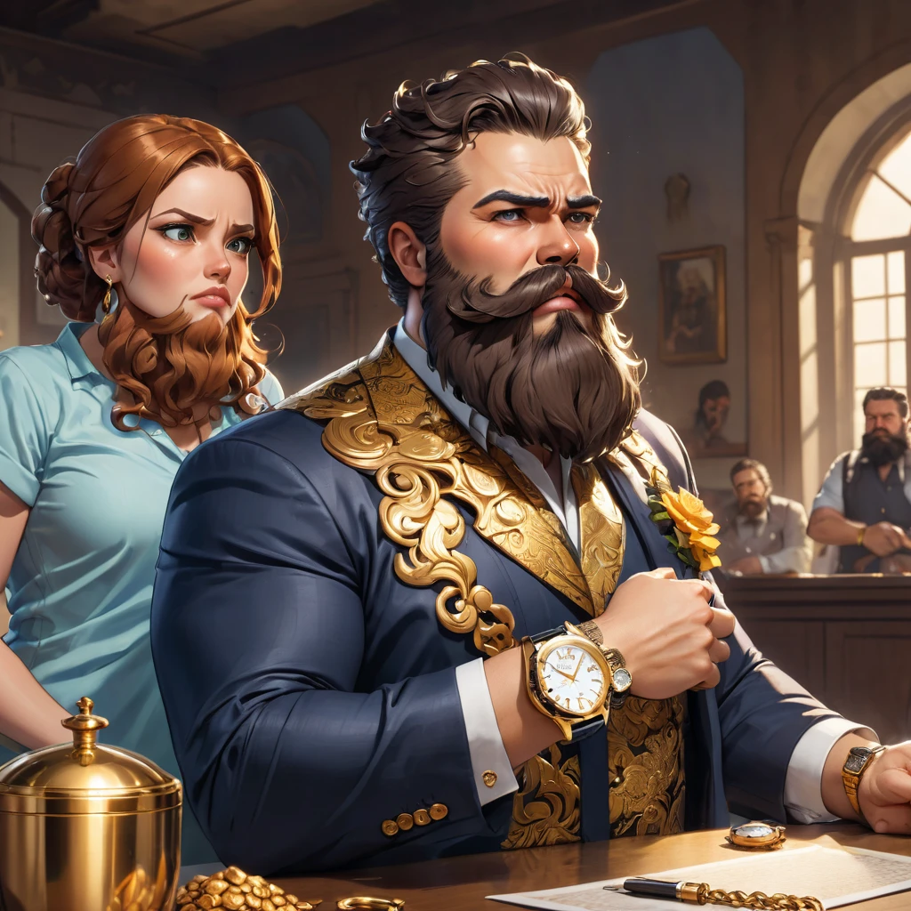 arrogant bearded woman with a gold watch