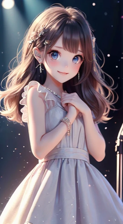 One girl, alone, Highest quality, masterpiece , Ruby Hoshino,  hair ornaments, Shining Eyes, Stars in my eyes, (Star in the right eye:1), (dress:1.4), (Concert 1), On Stage,