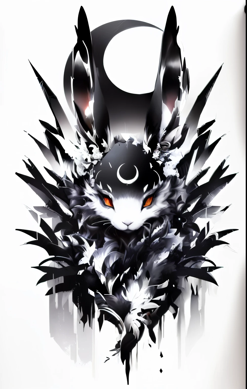 Black and white drawing of a rabbit wearing a hat, Rabbit warrior, from Ark of Tomorrow, Very very beautiful furry art, Hollow Knight concept art, Anime Abstract Art, Ark of Tomorrow, Anthropomorphic Rabbit, Beast field, Digital art from danganronpa, Bunny Punk, Hollow Knight Knight, Black and white vector art, Detailed rabbit in the middle