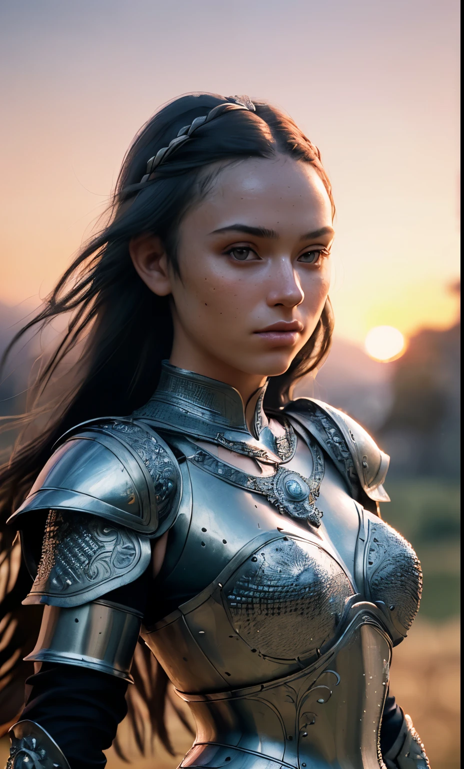 (masterpiece), (extremely intricate:1.3), (realistic), portrait of a girl, the most beautiful in the world, (medieval armor), metal reflections, upper body, outdoors, intense sunlight, far away castle, professional photograph of a stunning woman detailed, sharp focus, dramatic, award winning, cinematic lighting, octane render  unreal engine,  volumetrics dtx, (film grain, blurry background, blurry foreground, bokeh, depth of field, sunset, motion blur:1.3), chainmail