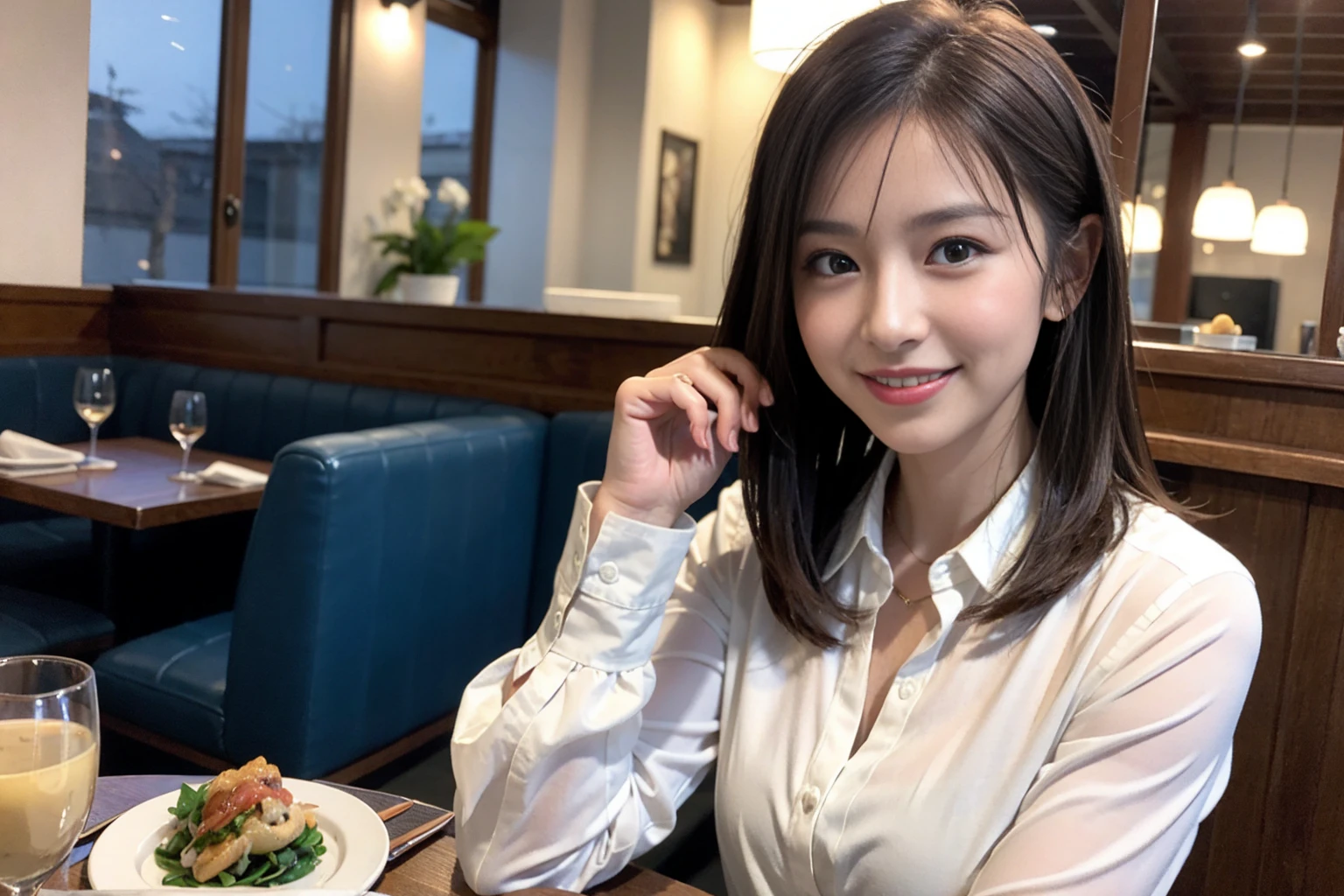 ((Highest quality、8k、masterpiece:1.3))、slimカップル、modelカップル、(Realistic, Intricate details:1.2), full-course dinner、wine 、Amazing view of the sunset sky and clouds、A bright smile、The wonderfulness of smile、Bright image、wineの美しさ, Beautiful Face, blue eyes, The light shines on your face, blush, short hair,Bright Face、 (Age 45), 48 years old, 赤wine 、Appetizers、Italian food、wine bottle、Champagne、スパークリングwine、Two beauties、Brown Hair、Shortcuts、Long sleeve shirt、dress、Beautiful woman 1, (slimな顔), (The body is slim), (Brown Hair), (Shortcuts), cheeks turn a little red,Attractive beauty、restaurant, In a prominent place (From the waist up) Nova Frog Style, actress, model, Upper Body, 白wine, slim, wineグラス, 中央に置かれたwineグラス, smile, (smile: 1.15), Beautiful fine grain, Depth f/2,saturation, High Contrast, Strong light and shadow,Moist Body:1.5、3D texture、Delicate eyes、Brown Hair、The hair is very shiny、
