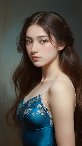 (High resolution,masterpiece:1.2),(Realistic:1.37)"(Highest quality, High resolution, Very detailed, Realistic),Beautiful portrait of a -yeld Frh ballet dancer from the 19th century, (She is half French and half Japanese., She is a beautiful woman with deep blue eyes and a high nose.:1.1), Exquisite ballet costumes, Detailed facial features, Long and graceful neck, Flowing locks of hair, Calm and elegant posture, Soft and delicate lighting, Classical Oil Painting Medium, Vibrant colors, Delicate background with floral motifs", Dreamy atmosphere, Surrealism,Mysterious Aura