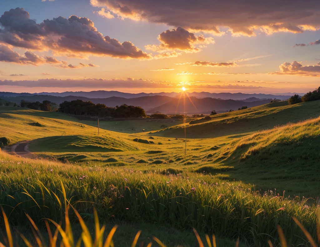 Sunset,Grassland Scene