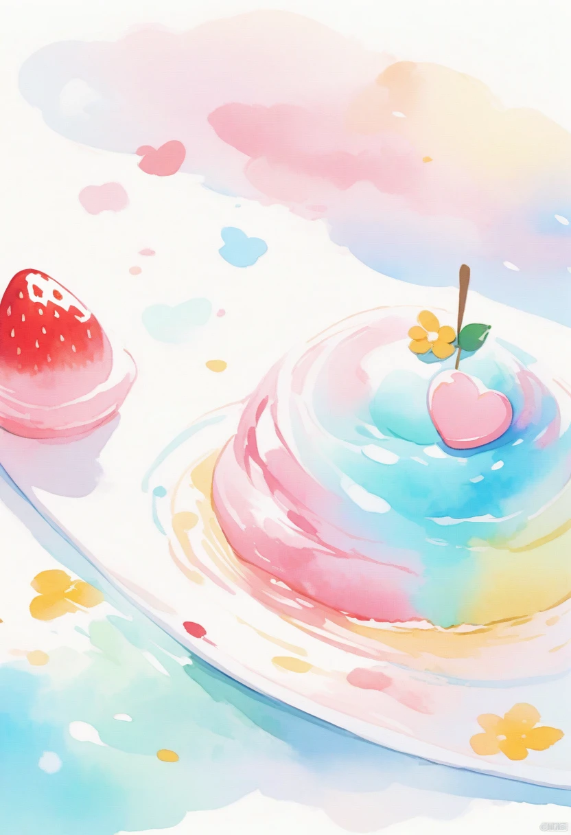 (best quality, high resolution, Watercolor 1 strawberry ice cream