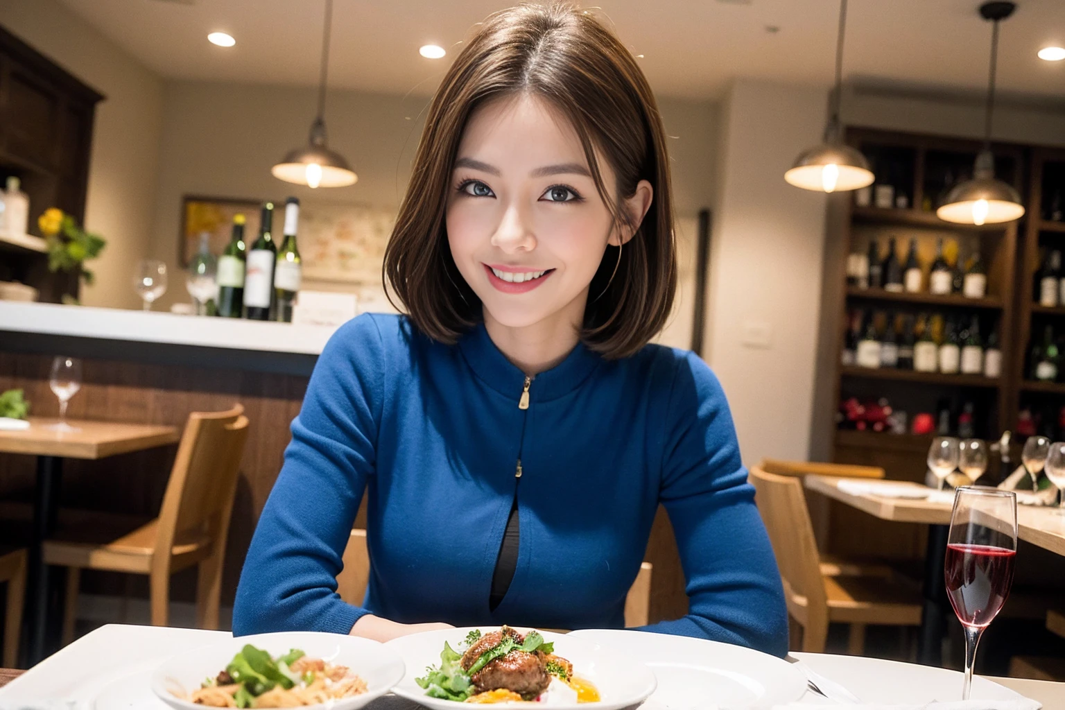 ((Highest quality、8k、masterpiece:1.3))、slimカップル、modelカップル、(Realistic, Intricate details:1.2), full-course dinner、wine 、Amazing view of the sunset sky and clouds、A bright smile、The wonderfulness of smile、Bright image、wineの美しさ, Beautiful Face, blue eyes, The light shines on your face, blush, short hair,Bright Face、 (Age 45), 48 years old, 赤wine 、Appetizers、Italian food、wine bottle、Champagne、スパークリングwine、Two beauties、Brown Hair、Shortcuts、Long sleeve shirt、dress、Beautiful woman 1, (slimな顔), (The body is slim), (Brown Hair), (Shortcuts), cheeks turn a little red,Attractive beauty、restaurant, In a prominent place (From the waist up) Nova Frog Style, actress, model, Upper Body, 白wine, slim, wineグラス, 中央に置かれたwineグラス, smile, (smile: 1.15), Beautiful fine grain, Depth f/2,saturation, High Contrast, Strong light and shadow,Moist Body:1.5、3D texture、Delicate eyes、Brown Hair、The hair is very shiny、