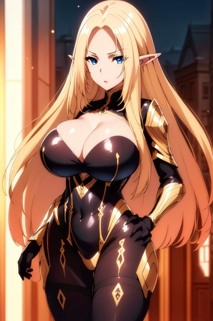 Alpha, blond and long and straight hair, blue eyes, elven ears, black bodysuite, huge breasts, ultra detailed, in the night, ((4k)),((masterpiece)),(best quality),((ultra detailed)), ((beautiful blurry background)), ((cinematic lighting)), depth of field, (dynamic angle),((beautiful detailed eyes), ((dynamic pose)), pretty face, large , ((cleavage)), black bodysuite ,best quality, masterpiece, 1girl, raytracing, ultra detailed,detailed face, 8k wallpaper, (wide hips:1.2), AlphaNDV, 1girl, blonde hair, blue eyes, very long hair, elf, pointy ears, huge breasts