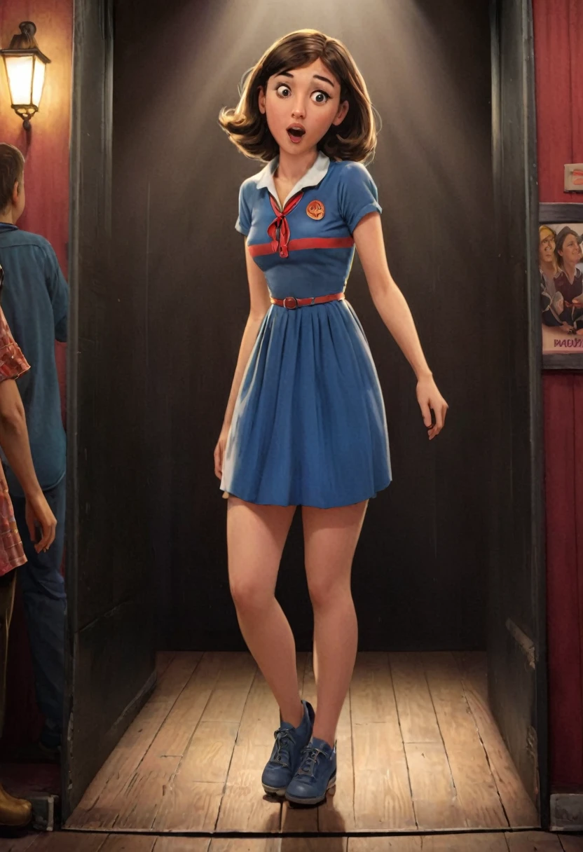Girl entering a stage, for stand up comedy.