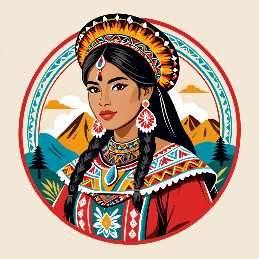 woman in peru folk outfit, vector graphics, strong contours, logo design
