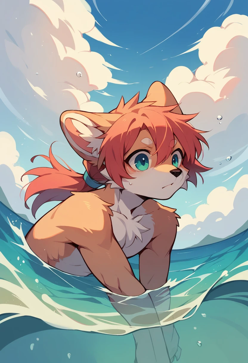 Furry,Fluffy fur,Blue color,Ocean,dog